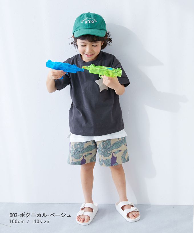 日本 devirock - 夏日印花純棉寬版短褲-BUZZ-灰藍