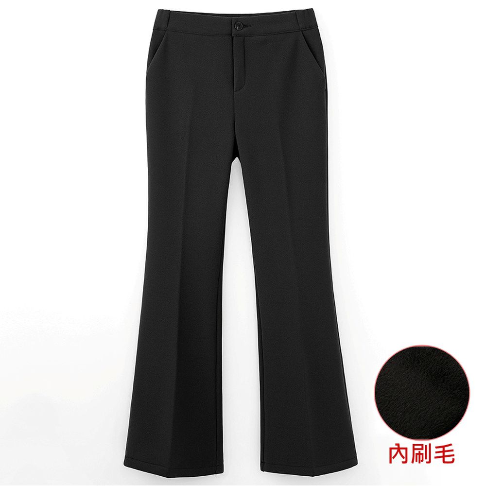 Domingoblue 後鬆緊腰保暖內刷毛美腿喇叭褲-黑
