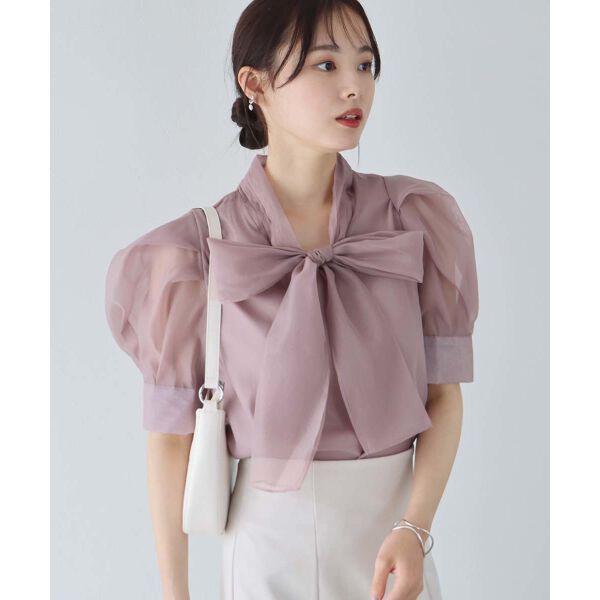 日本 BLUE EAST - 氣質薄紗蝴蝶結泡泡短袖上衣-白
