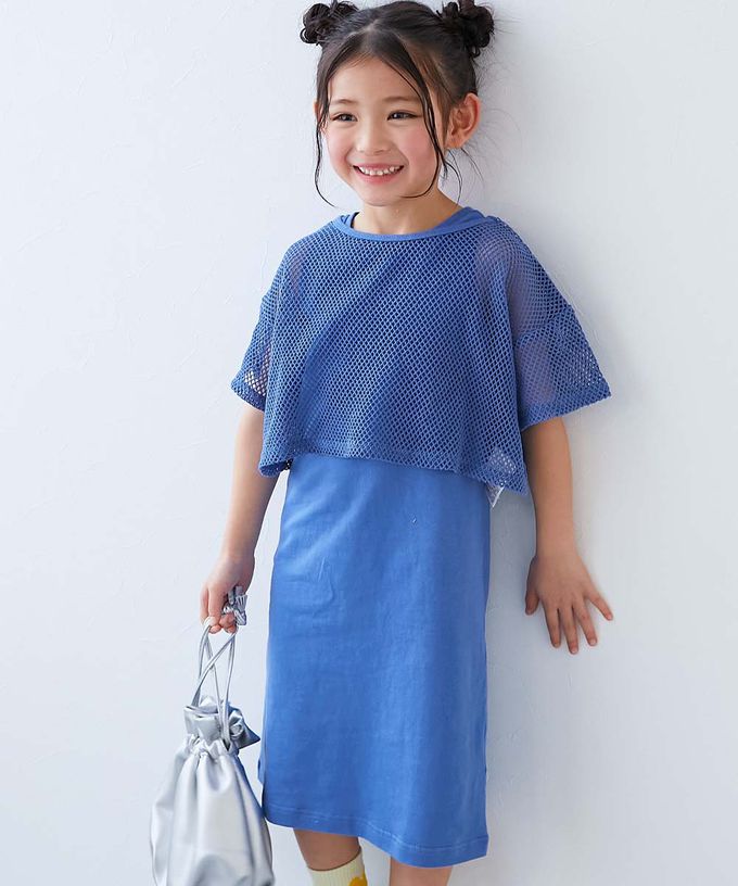 日本 devirock - 時尚女孩網格上衣+素色背心裙二件組-黑