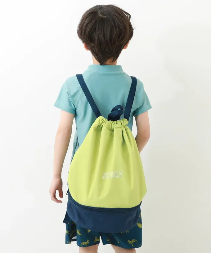 日本 devirock - 雙層設計防水便利游泳背包/水桶包-橘x深藍