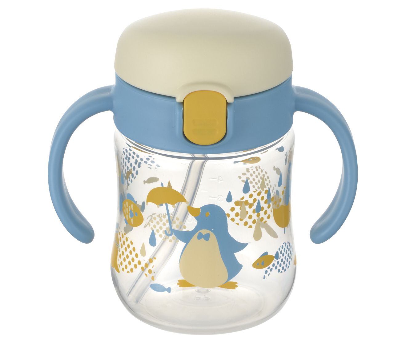 日本 Richell 利其爾 - 萌答答鴨嘴吸管水杯-200ML-藍/黃-5個月適用