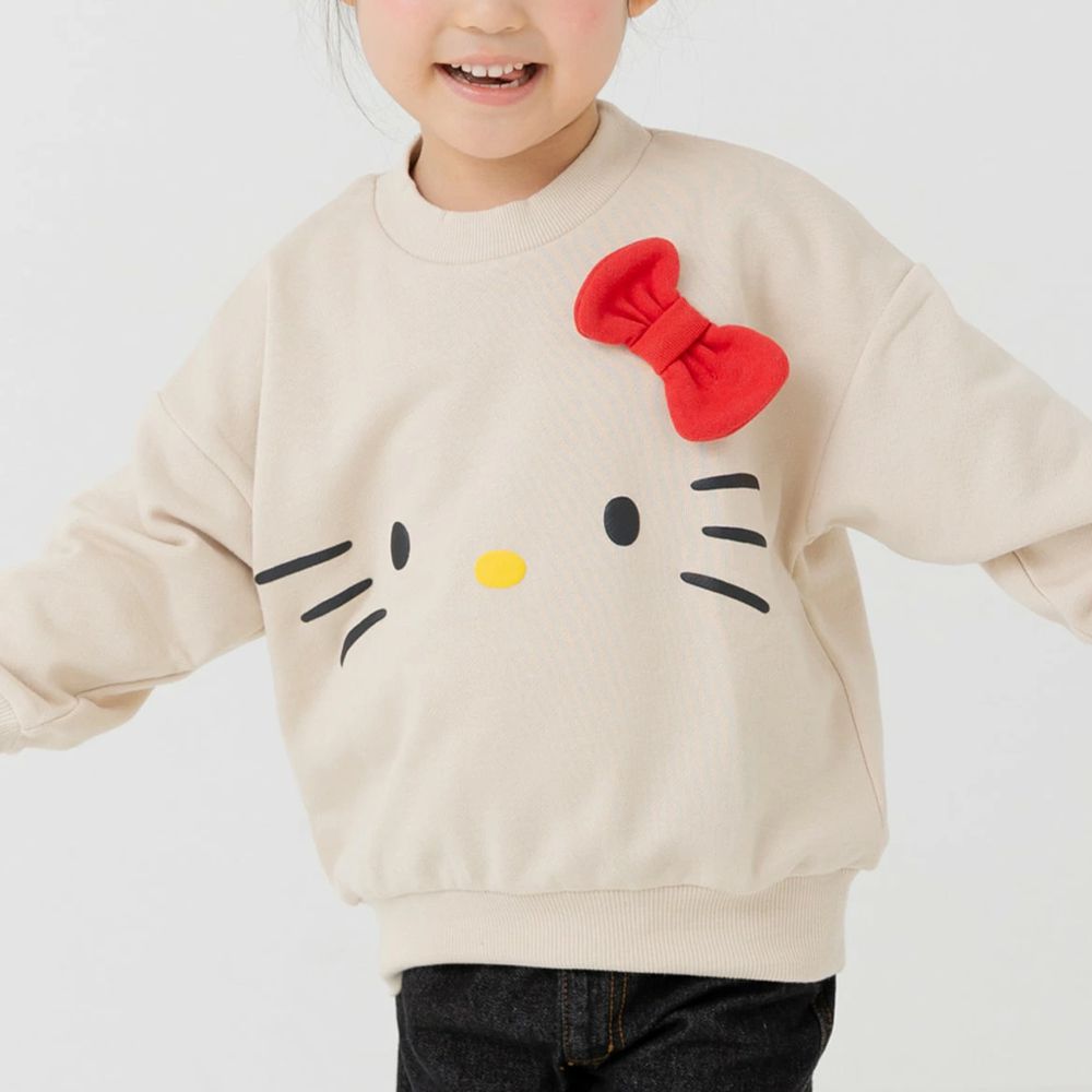 限量聯名 裏毛印花大學長袖上衣-卡通三麗鷗-大臉凱蒂貓-米杏
