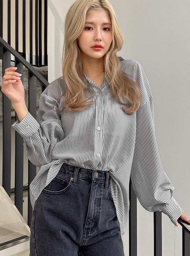 日本 GRL - 可愛後綁帶翻領長袖襯衫-簡約黑 (F)