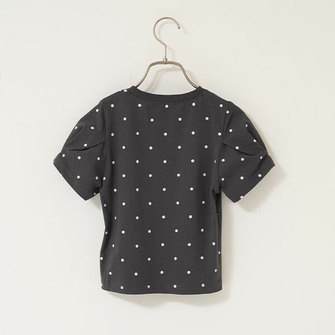 日本 Lycee mine - 純棉滿版印花打褶泡泡袖上衣-點點-炭灰