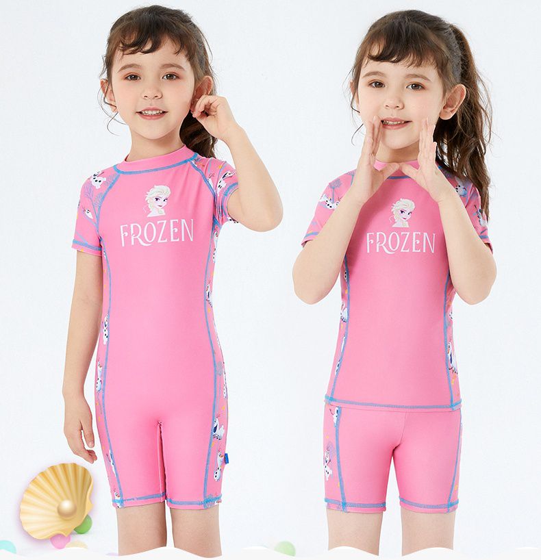 冰雪公主短袖連身泳裝-艾莎與雪寶-粉色