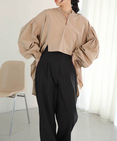 日本 Bab - 前短後長設計感綁帶上衣-簡約白