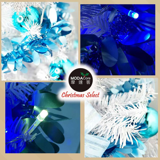 MODACore 摩達客 - 摩達客耶誕-4尺/4呎(120cm)特仕幸福型裝飾白色聖誕樹+冰雪藍銀系配件+50燈LED燈藍白光*1超值組/贈控制器/本島免運費