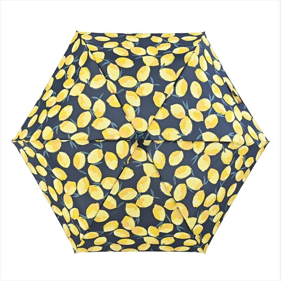 日本 nifty colors - 抗UV輕量 晴雨兩用折疊傘-酸甜檸檬-深藍 (直徑98cm/197g)