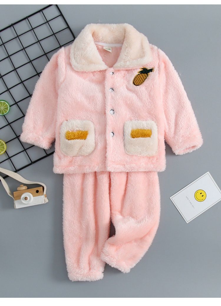 法蘭絨兒童長袖睡衣-皇冠企鵝-灰藍色