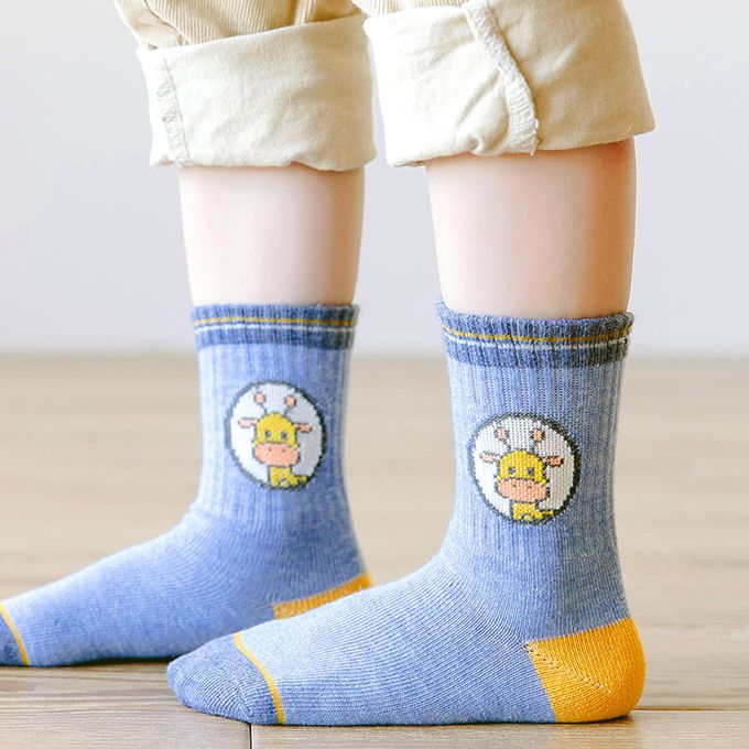 腳ㄚ子 - 兒童棉質中筒襪-超Q長頸鹿