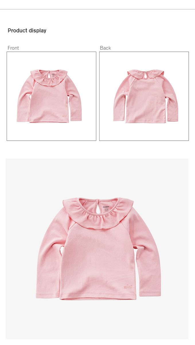 Minizone - 甜美荷葉領素色長袖T恤-藍色