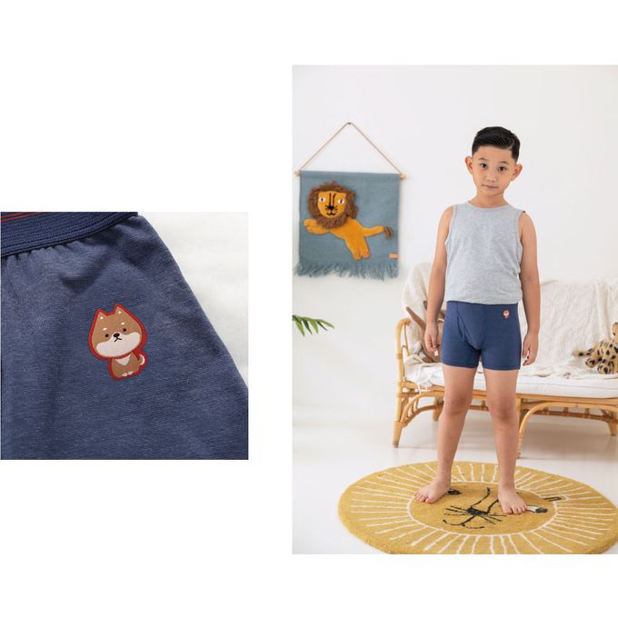 貝柔 Peilou - 天絲棉舒膚平衡童男四角褲-貼布繡-3件組-鯊魚+鱷魚+小狗-黑+灰+藍