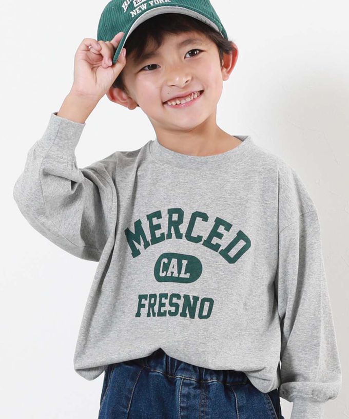 日本 devirock - 100%棉 定番印花寬版長袖上衣-幾何LOGO-灰杏