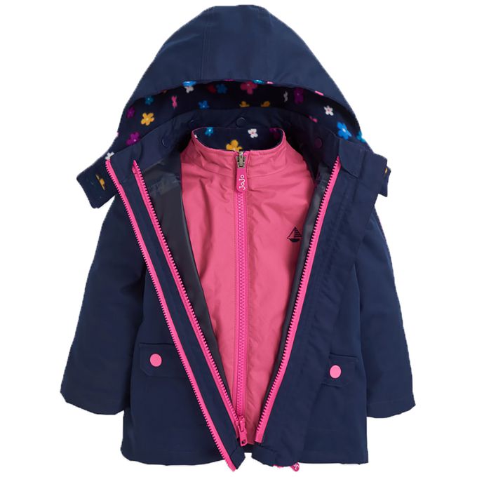 英國 JoJo Maman BeBe - 四合一多功能防水保暖連帽外套-藍雪花