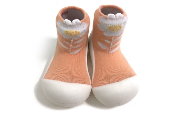 韓國 Attipas - 襪型學步鞋-粉橘小花
