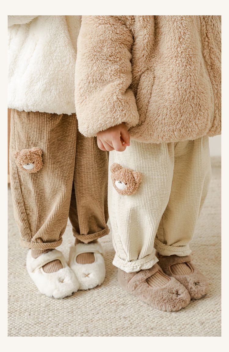 TONGMO - 立體造型腰鬆緊保暖寬褲-兔子-米白色