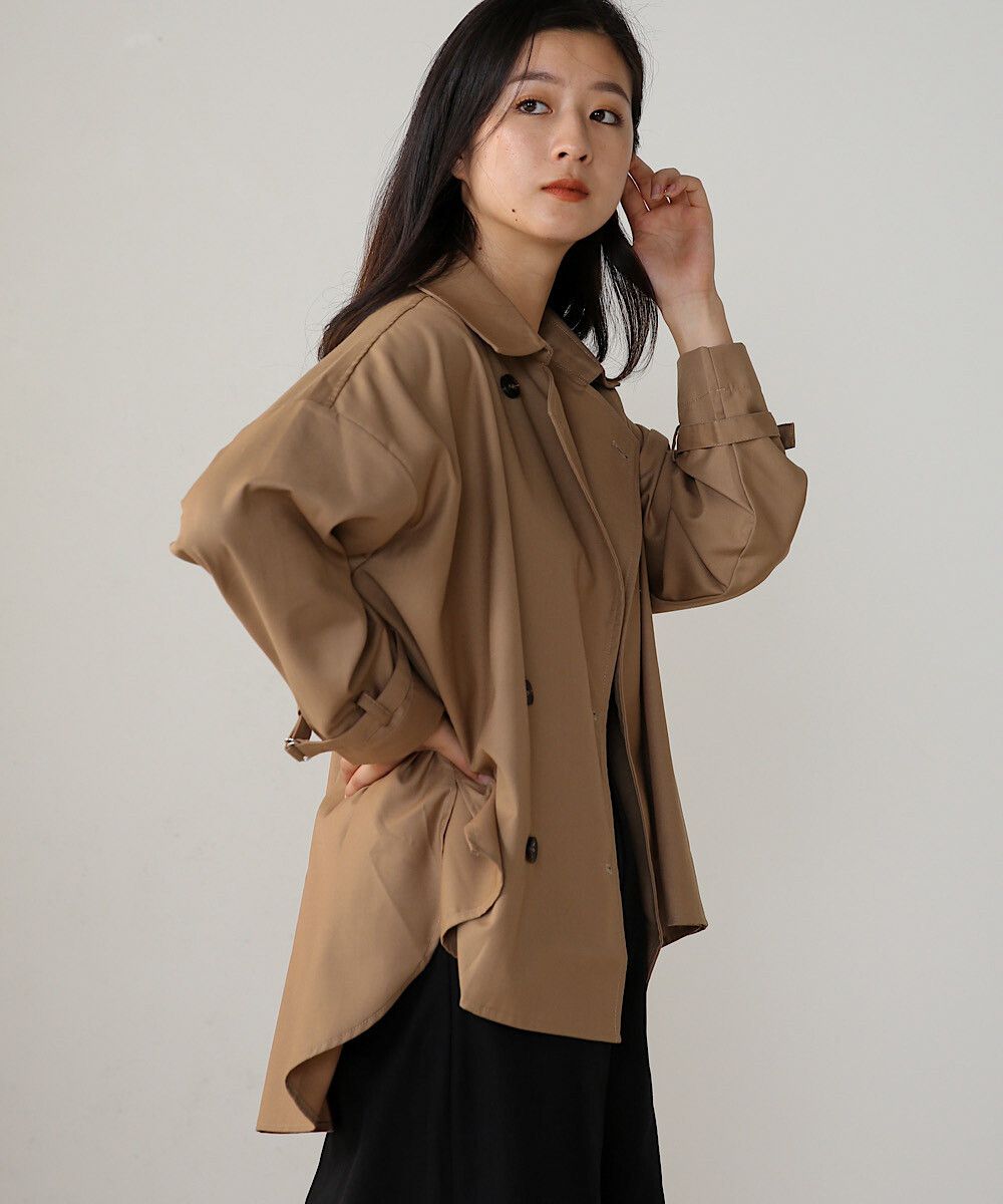 日本 Bou Jeloud - 休閒輕薄前短後長修身風衣外套-咖啡格紋