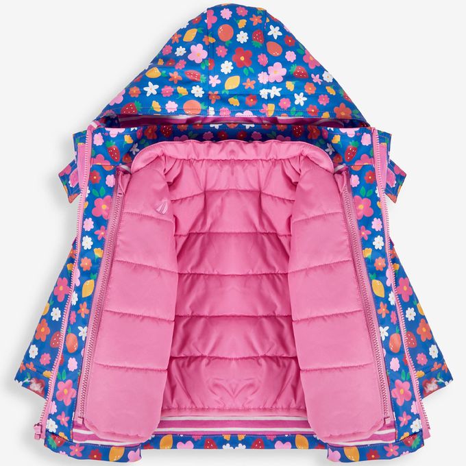 英國 JoJo Maman BeBe - 三合一多功能防水保暖外套-草莓花圃