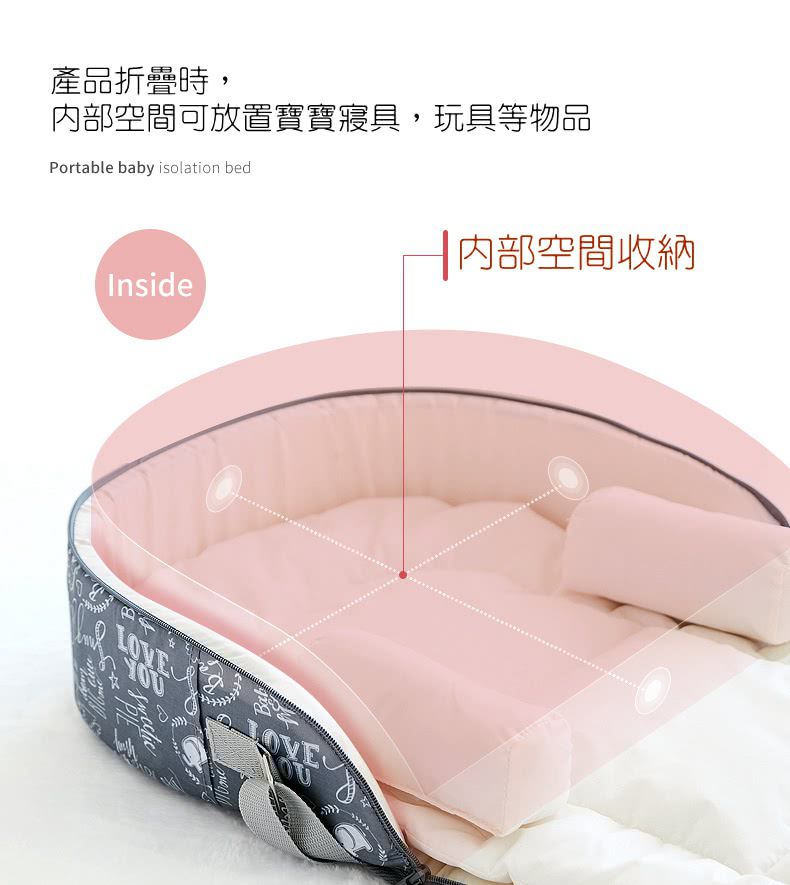 HANNIKD - 外出便攜式床中床(送睡墊+防翻身枕)-氣質灰