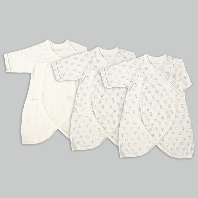 akachan honpo - 長袖新生兒內衣6件組-按扣款 動物園-米白色 (50~60cm)