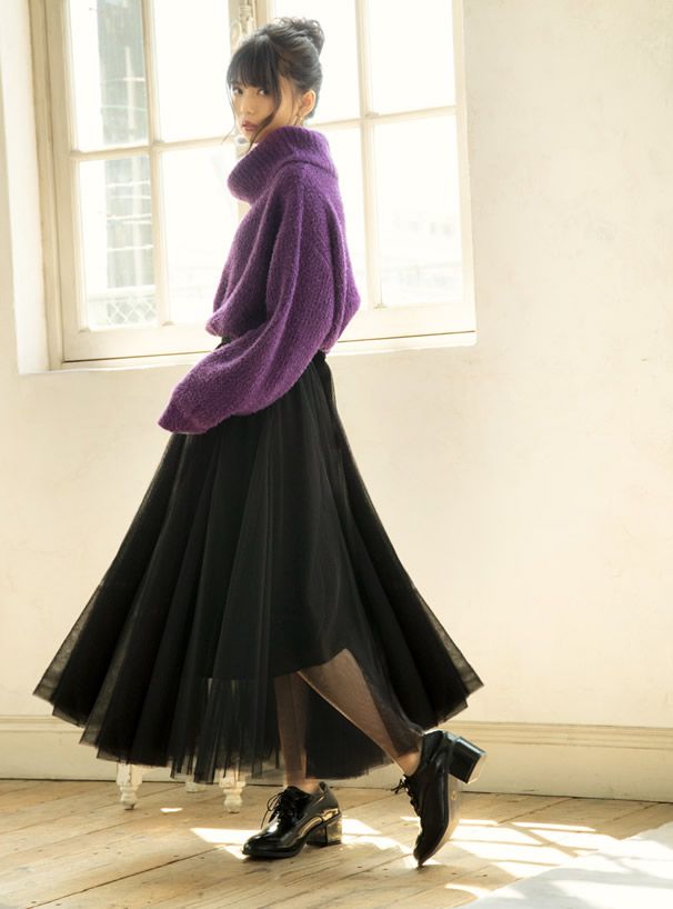 日本 GRL - 飄逸顯瘦雙層傘紗裙-天使白 (M)