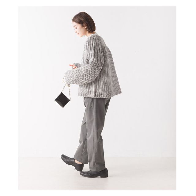 日本 OMNES - 羊毛混圓領編織毛衣-淺灰