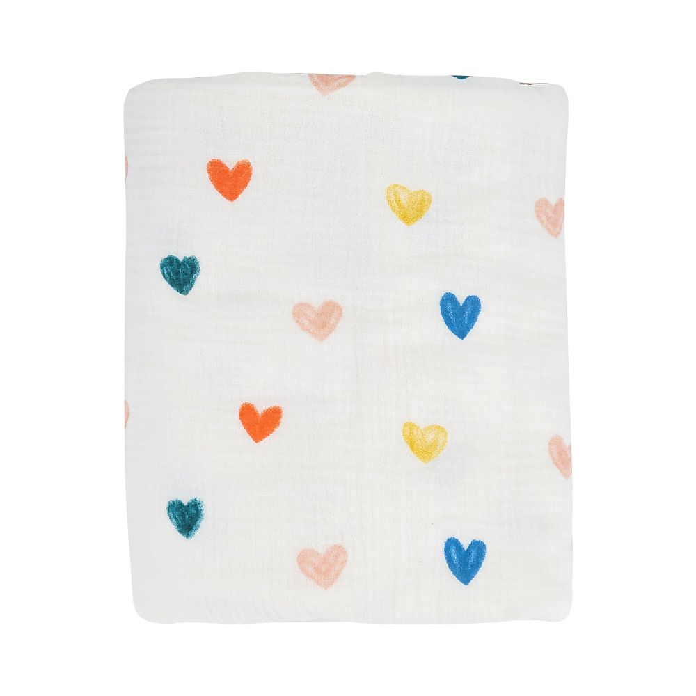 JoyNa - 四層棉紗布毯 兒童紗布蓋被 四季被-彩色愛心 (130*110CM)