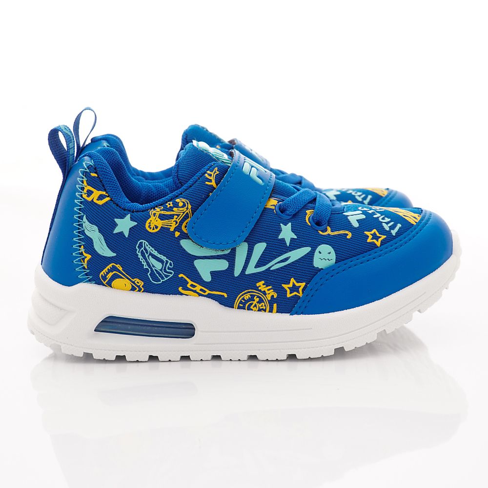 FILA - 半氣墊彈力印花運動鞋(中大童段)-藍黃