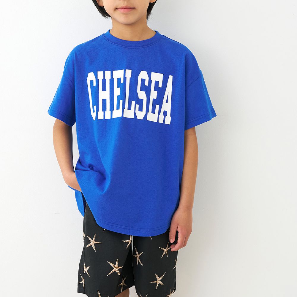 純棉學院風圓弧休閒短袖上衣(小孩)-CHELSEA-寶藍