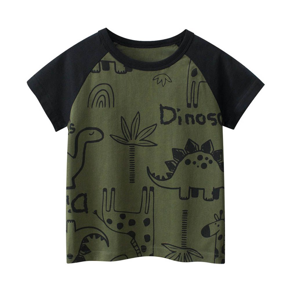 純棉短袖上衣-恐龍塗鴉-軍綠/黑