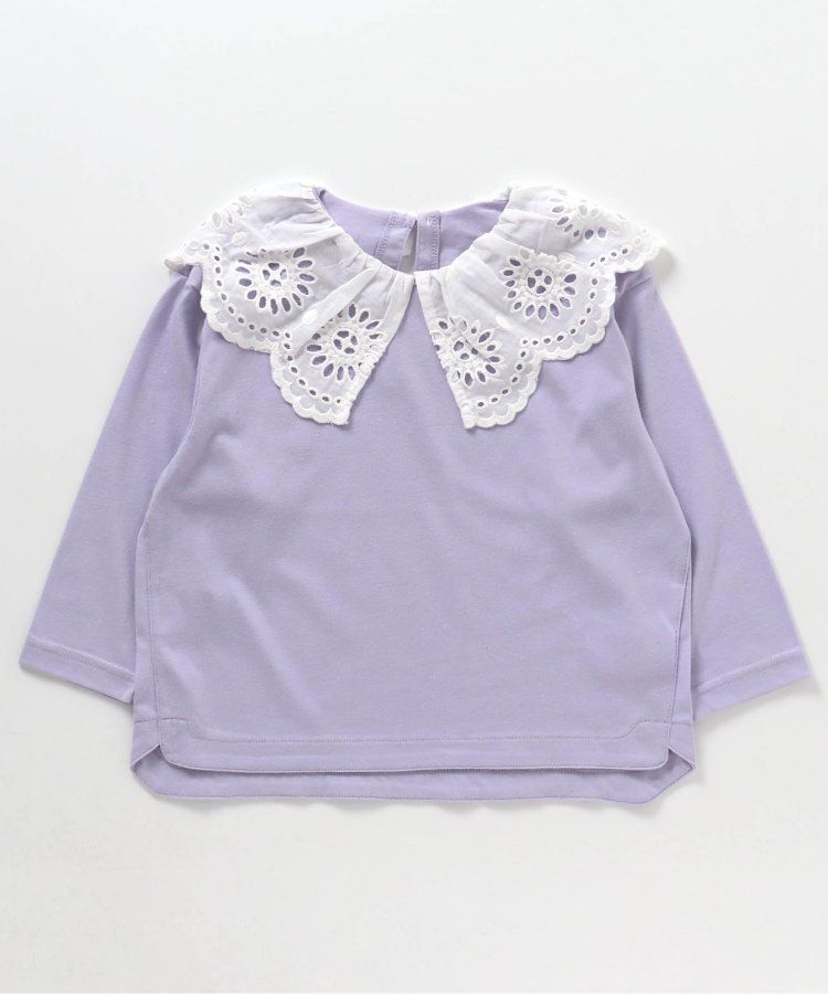 日本 BREEZE - 大片蕾絲雕花領長袖上衣-薰衣草