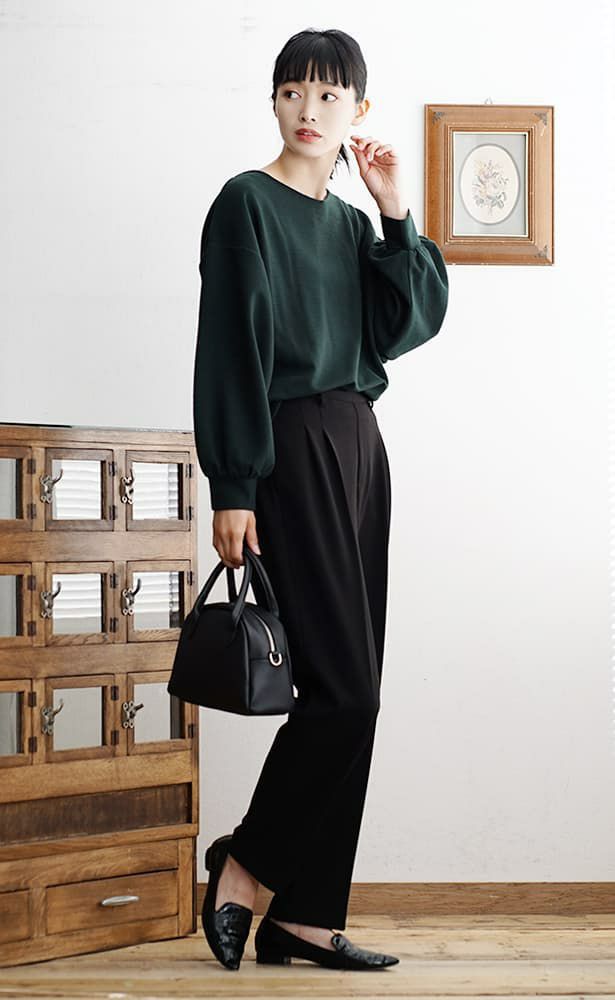 日本 zootie - 舒適細坑羅紋圓領澎袖長袖上衣-杏