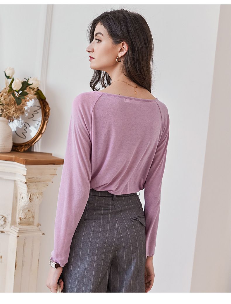 慵懶基礎長袖上衣-粉紫色