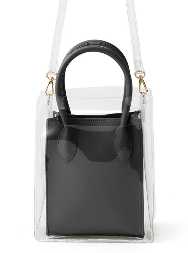 日本 GRL - 夏日定番透明子母手提包/側背包-灰粉棕