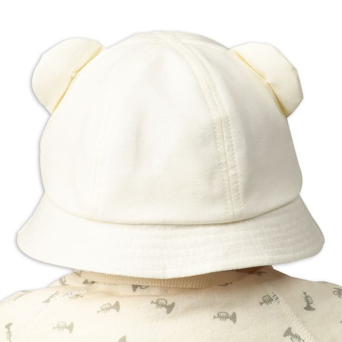 akachan honpo - 反折帽-熊耳 格紋-米白色