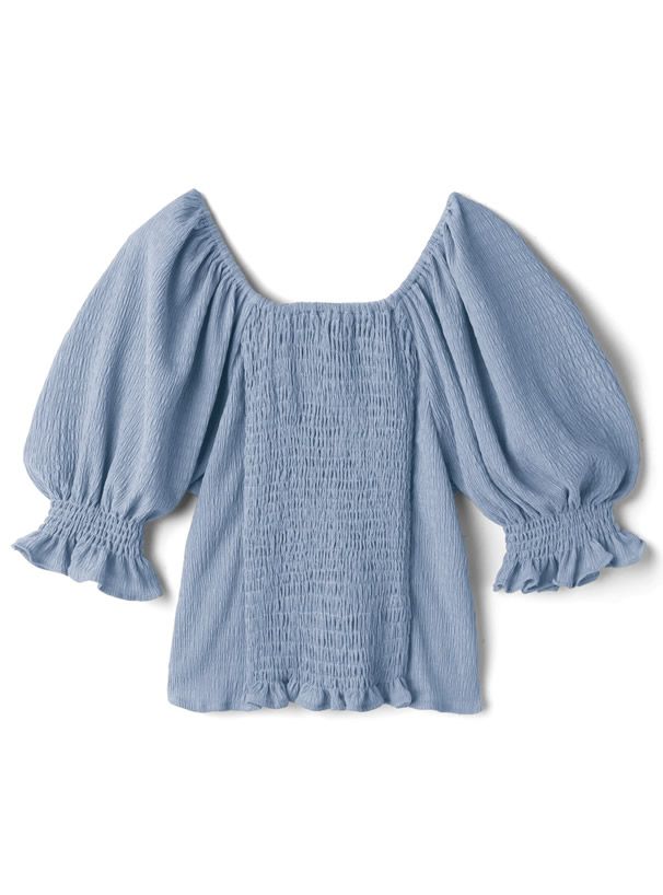 日本 GRL - V領抓皺澎澎短袖抽繩上衣-罌粟粉