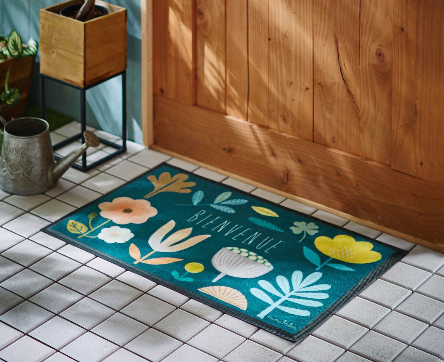 日本千趣會 - mini labo 去泥污腳踏墊-法蘭西花朵-藍綠