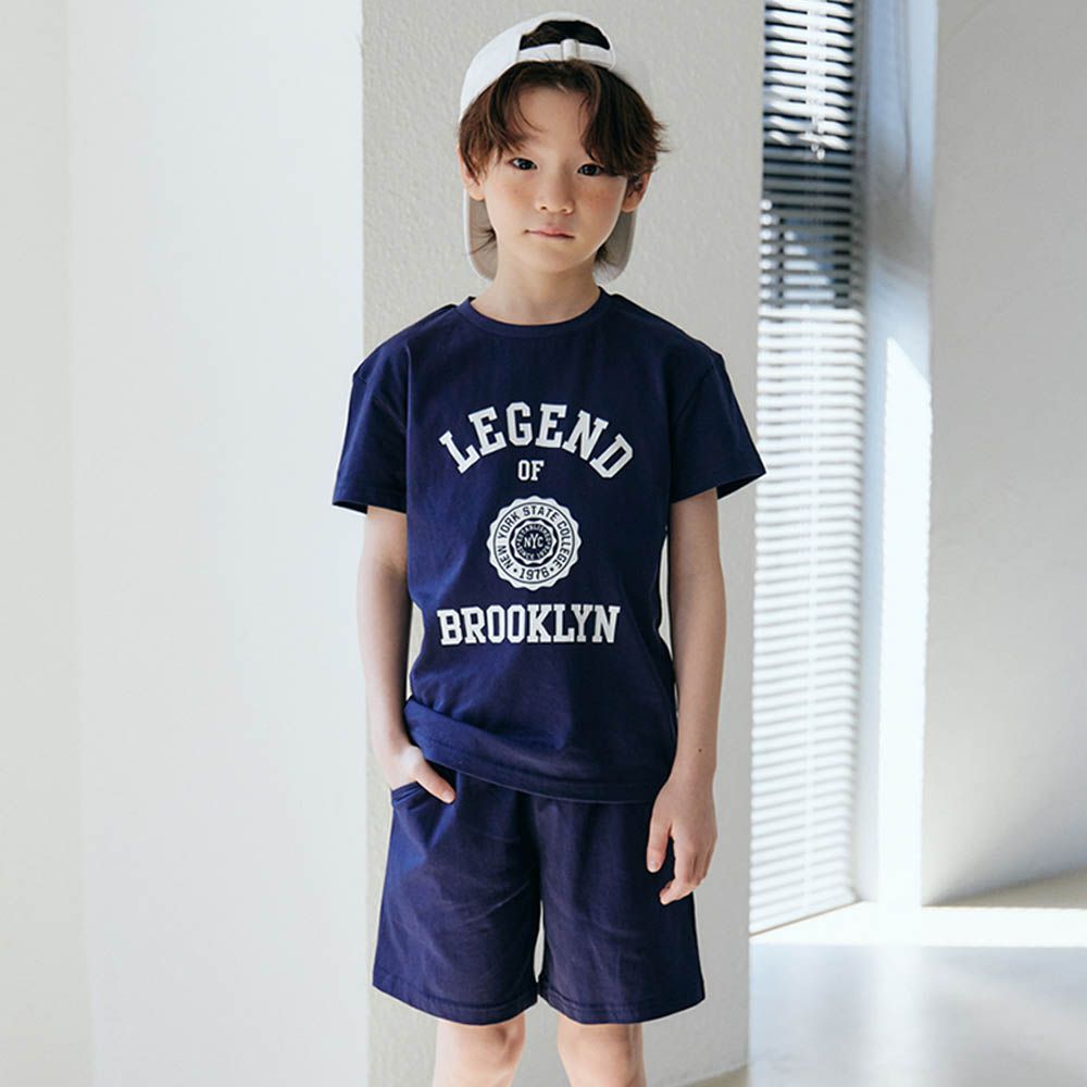 舒適純棉短袖套裝-布魯克林-海軍藍