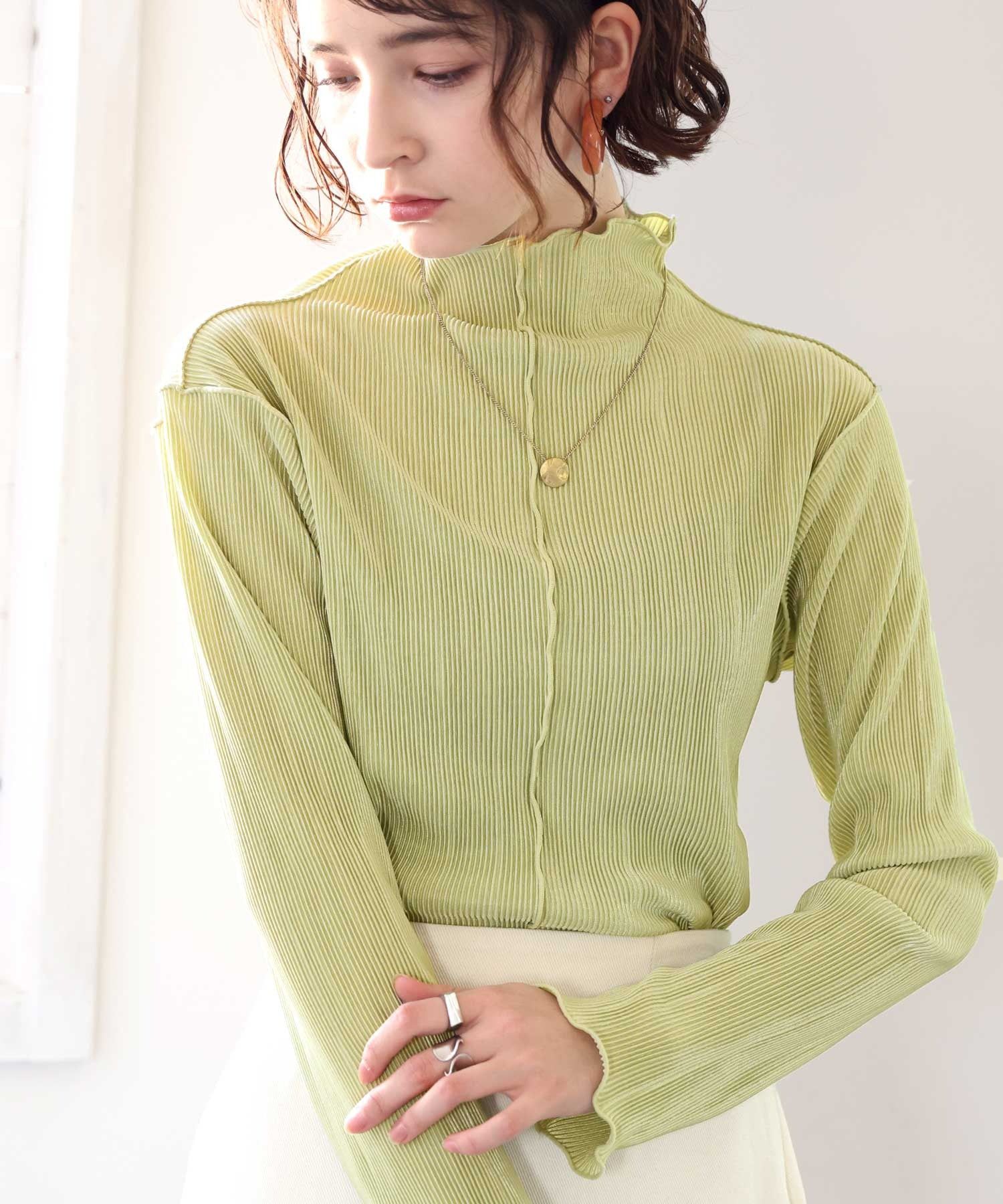日本 Classical Elf - 光澤感木耳邊薄長袖上衣-酪梨綠