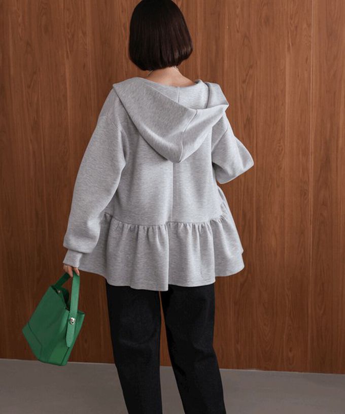 日本 Bab - 可愛荷葉下擺連帽運動風外套-黑