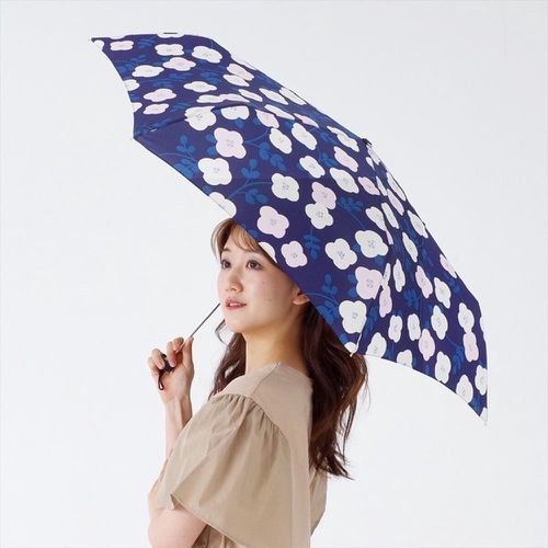 抗UV 晴雨兩用輕量折疊傘-復古花朵-深藍 (直徑98cm/190g)
