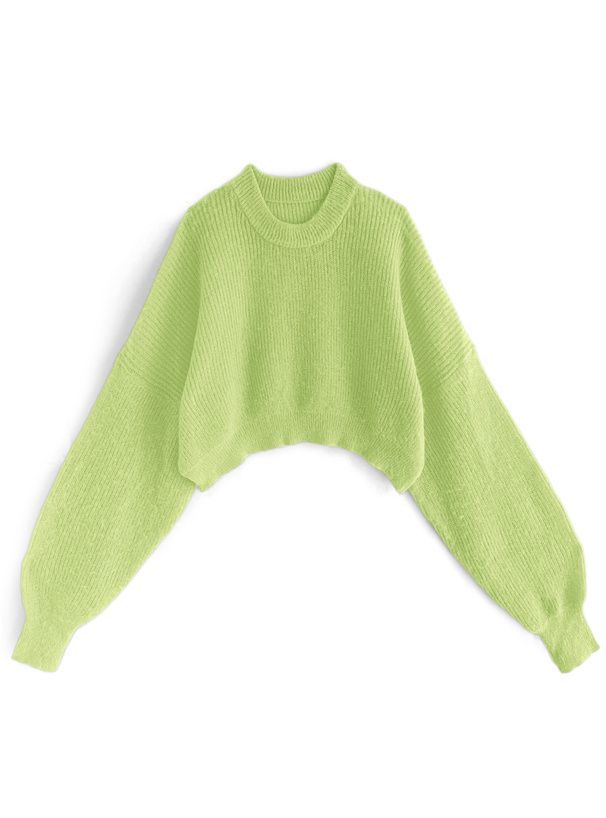 日本 GRL - 聯名款 圓領短版寬鬆針織上衣-米杏 (F)