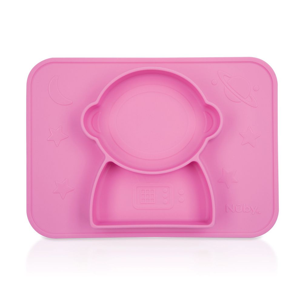 Nuby - 矽膠分隔餐盤-太空人-粉紅