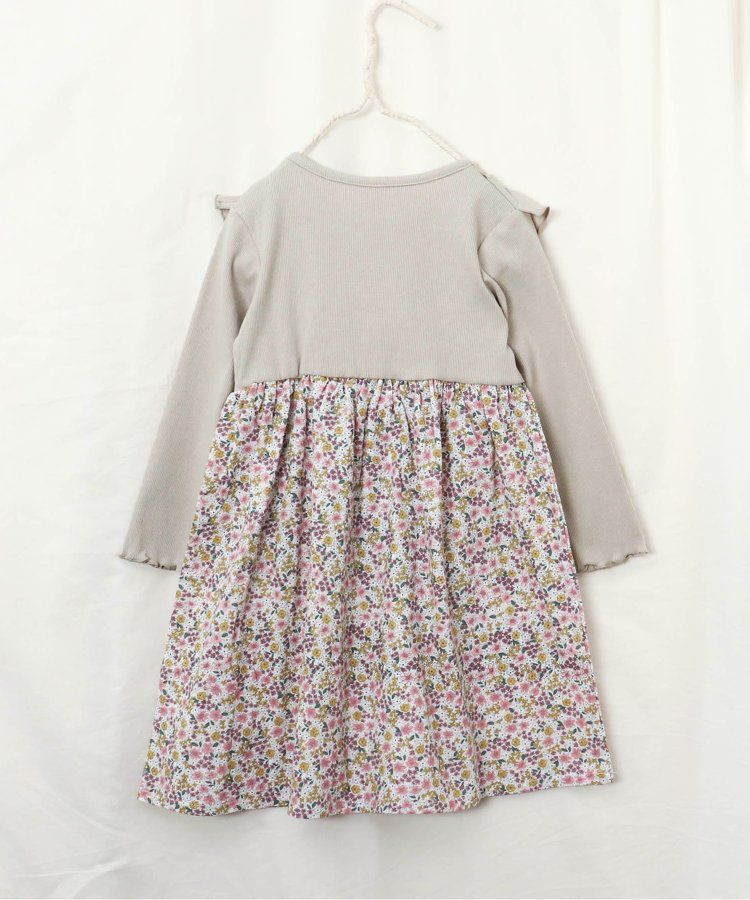 日本 apres les cours - 荷葉滾邊碎花拼接洋裝-鄉村花-淺灰