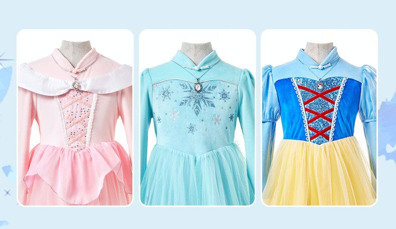 公主系列造型長袖連身裙/萬聖節-卡通人物白雪公主(送項鍊)-黃+藍