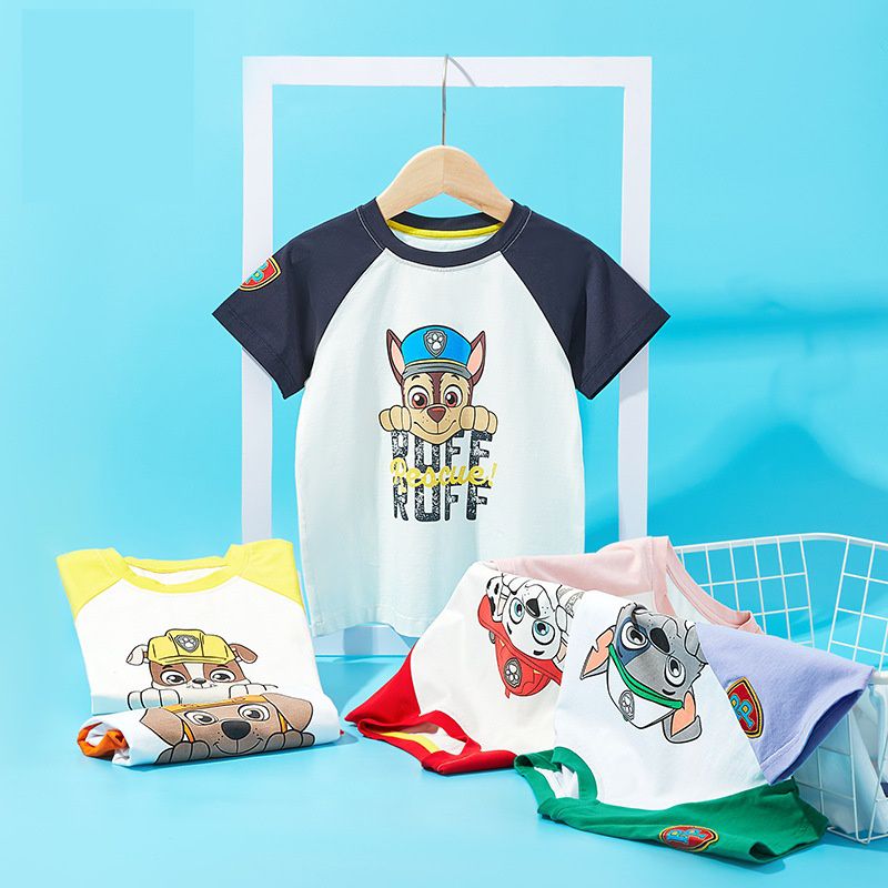 汪汪隊棉質圓領短袖上衣-卡通人物阿奇-深藍+白