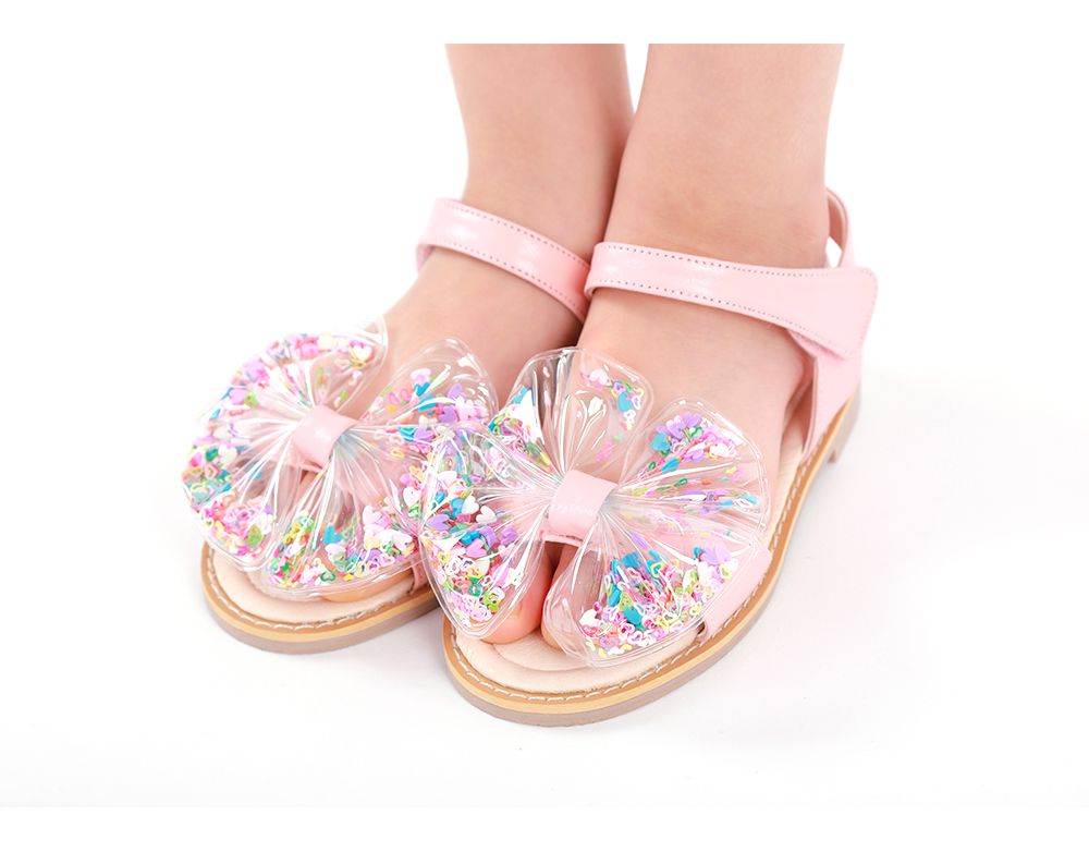 韓國 OZKIZ - 愛心亮片蝴蝶結魔鬼氈涼鞋