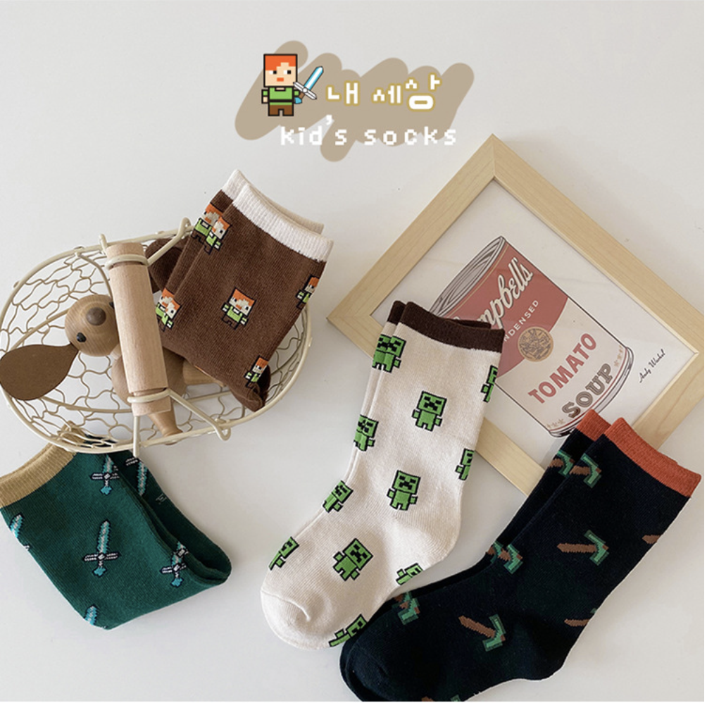 love, charlotte - 男孩卡通世界棉質中筒襪-4雙一組