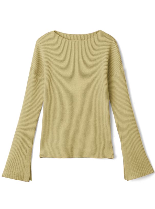 日本 GRL - 袖口剪裁船領羅紋長袖上衣-春芽綠